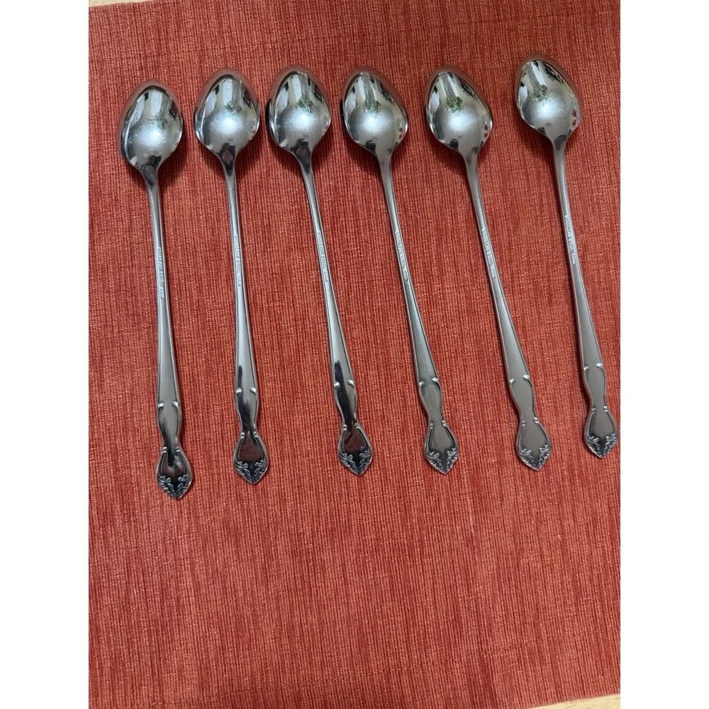 Vintage‎ Japan Stainless Steel Teaspoons Ornate Floral Victorian Scroll Set 6